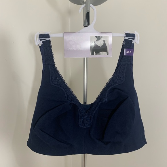 New Plus Size No Wire Cotton Comfort Lace Bra Navy - Picture 6 of 16